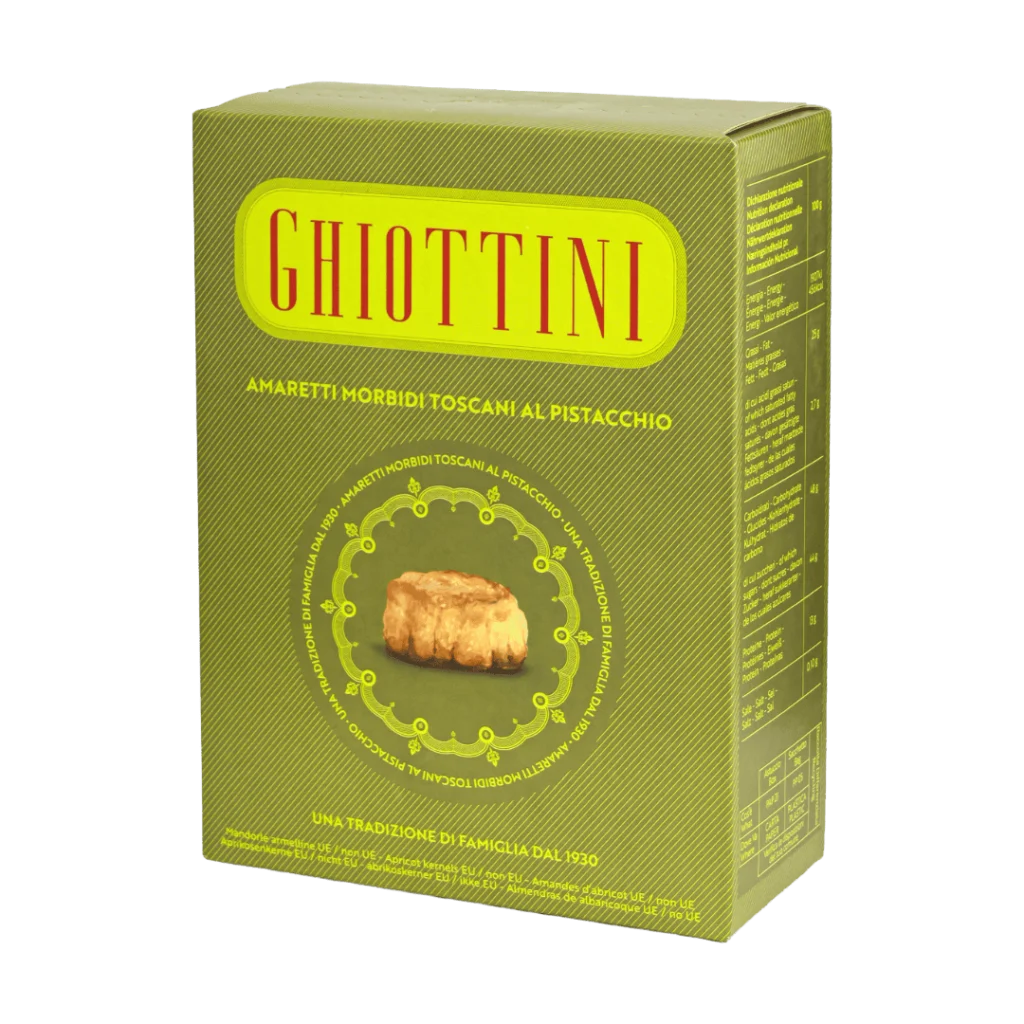 scatola con amaretti al pistacchio