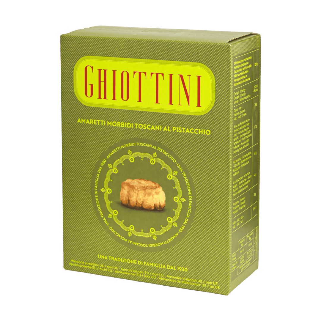scatola con amaretti al pistacchio