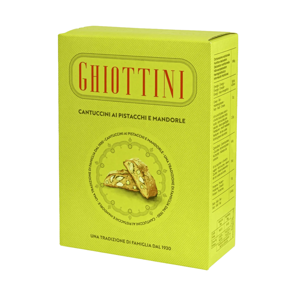 scatola con cantuccini pistacchi e mandorla