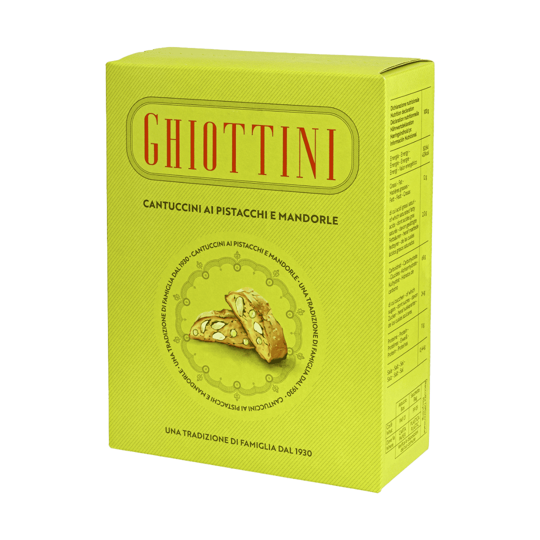 scatola con cantuccini pistacchi e mandorla